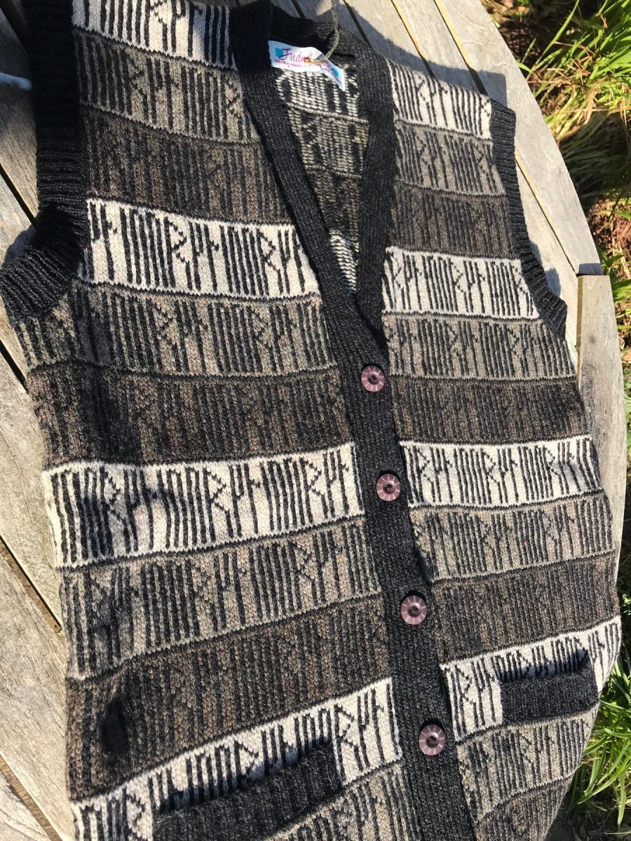 Orkney knitted waistcoat with runes